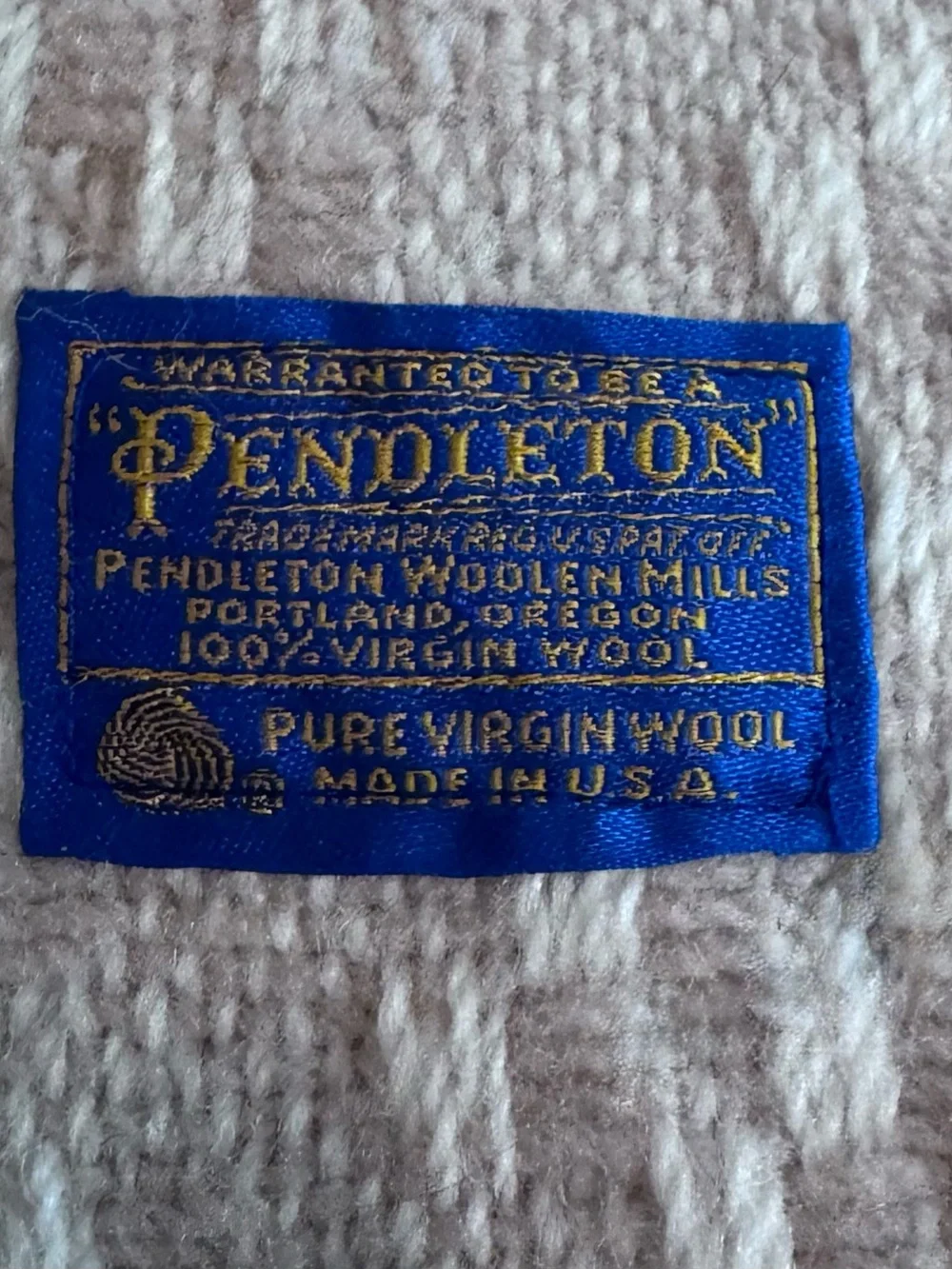 Vintage Pendleton Cream Textured 100% Virgin Wool Blanket with Fringe